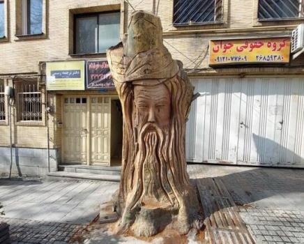 تبدیل بقایای چنار ۳۵۰ ساله در باغ فردوس به مجسمه مولانا